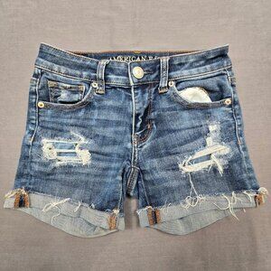 American Eagle Womens Size 00 Super Super Stretch Denim Shorts Distressed